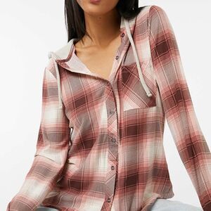 Ardene Plaid Hooded Button down Shirt Long Sleeves Womens Size Small SUPER SOFT!